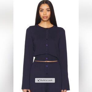 SNDYS. Revolve August Navy Cropped Button-Front Cardigan